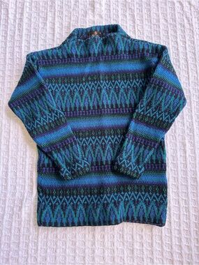 VTG Norvyk by Renoir Wool Pullover Sweater Layering Ski Medium Blue Green Nordic